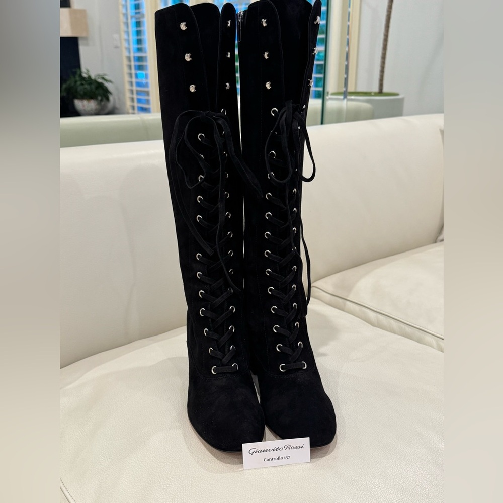 New with box and dust bag Gianvito Rossi Mackay Suede Knee-High Boots.